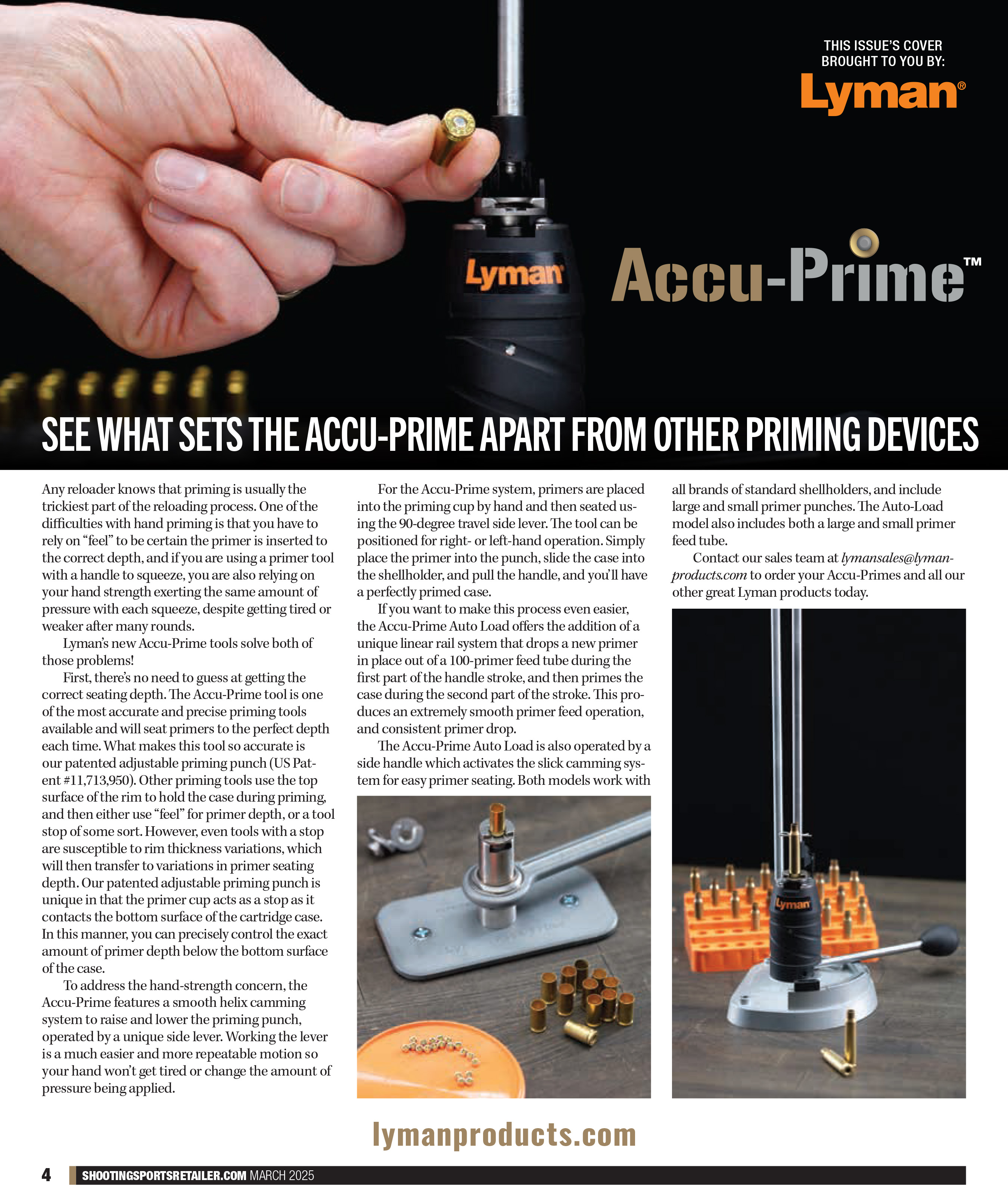 Full-page Lyman Products advertisement in Shooting Sports Retailer